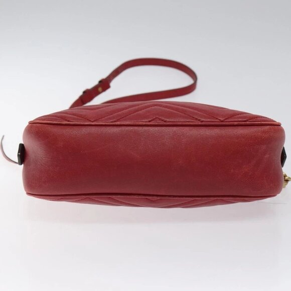 GUCCI GG Marmont Chain Shoulder Bag Leather Red Gold 447632 Auth ep9033 - Picture 7 of 16